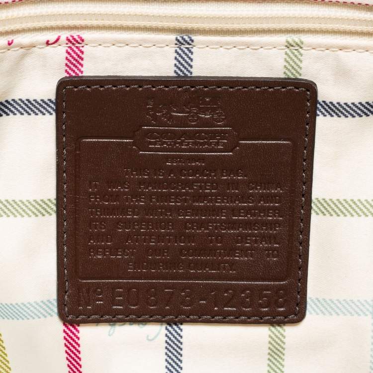 Pre Owned Coach Beige/Brown Signature Coated Canvas and Leather Heritage Stripe Tote