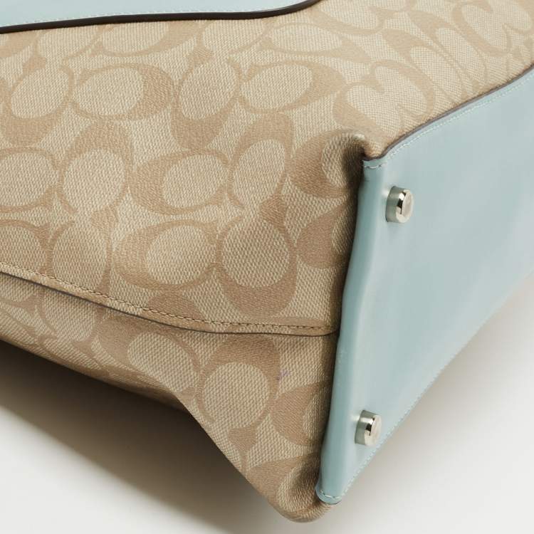 Pre Owned Coach Beige/Blue Coated Canvas and Leather Emma Satchel