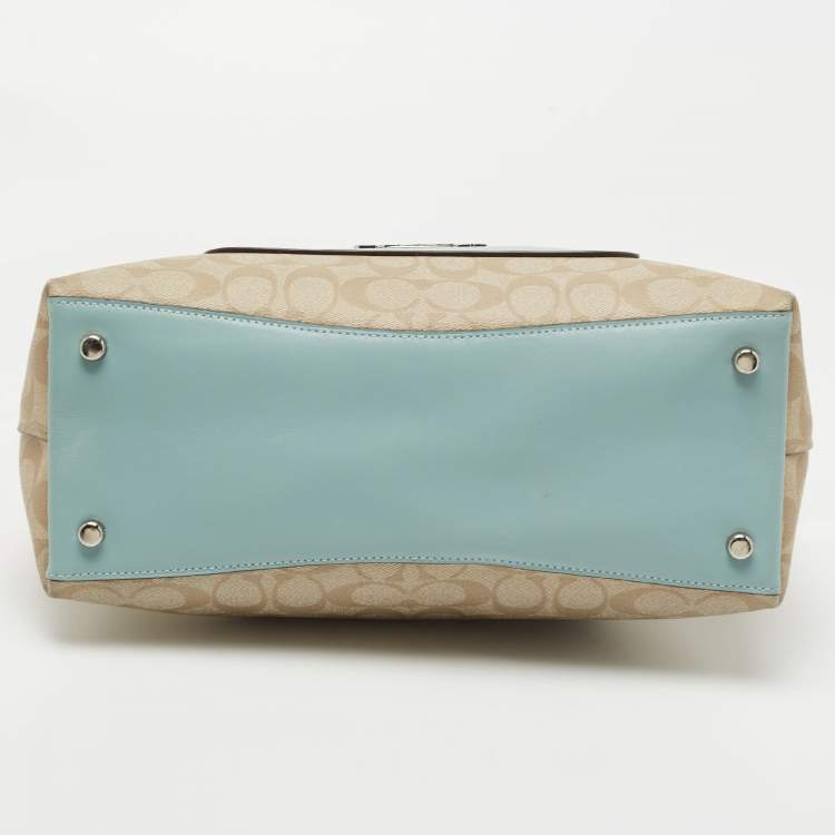 Pre Owned Coach Beige/Blue Coated Canvas and Leather Emma Satchel