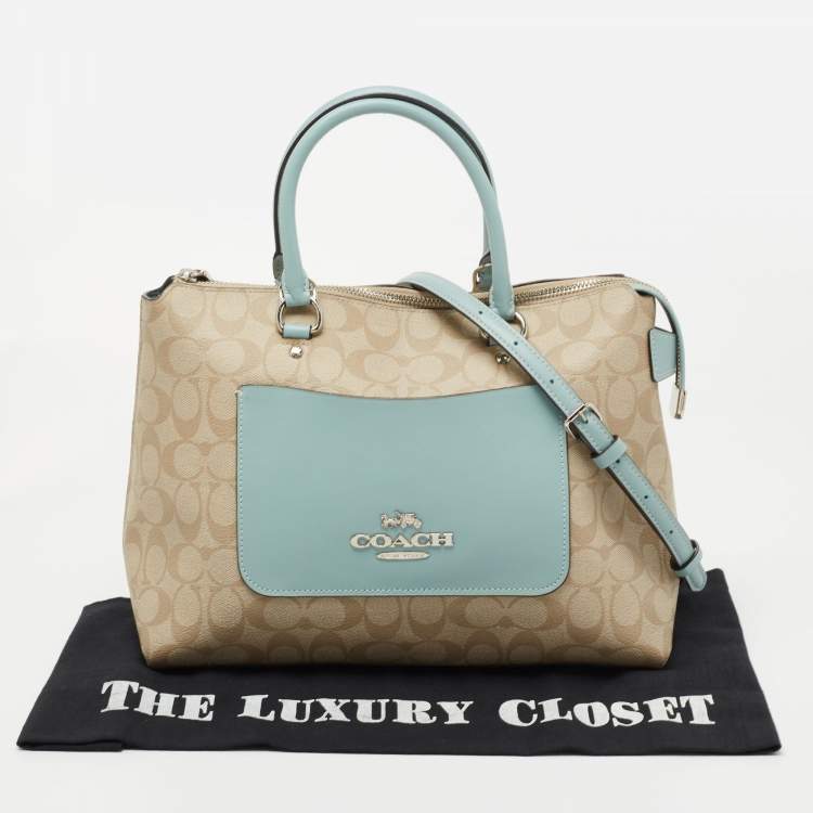 Pre Owned Coach Beige/Blue Coated Canvas and Leather Emma Satchel