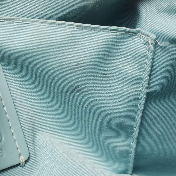 Pre Owned Coach Beige/Blue Coated Canvas and Leather Emma Satchel