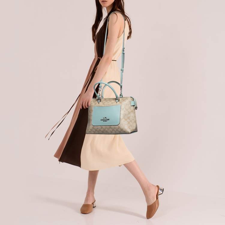 Coach Beige/Blue Coated Canvas and Leather Emma Satchel Coach