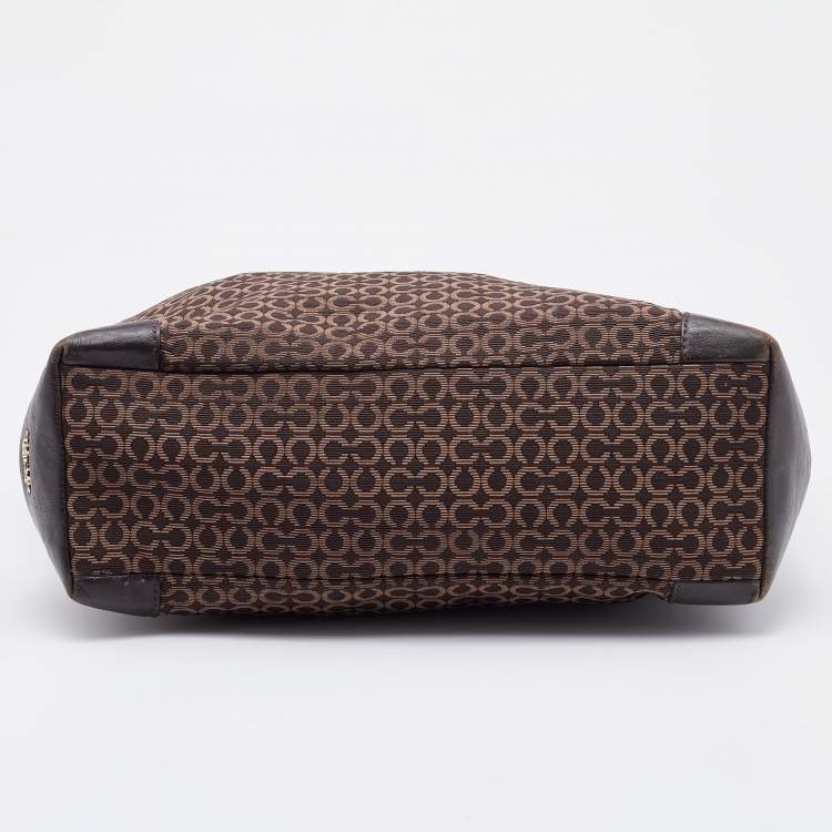 Pre Owned Coach Brown Signature Canvas and Leather Needlepoint Shopper Tote