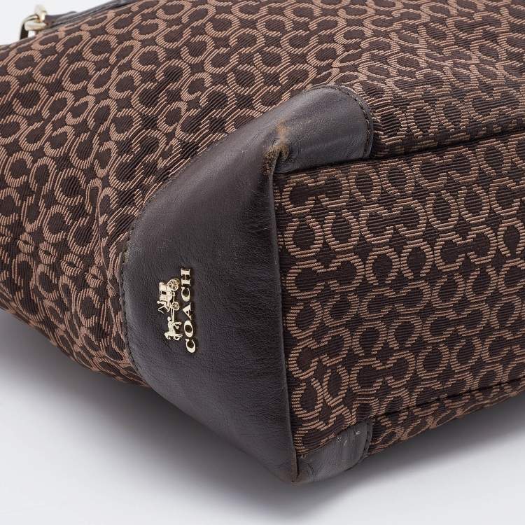 Pre Owned Coach Brown Signature Canvas and Leather Needlepoint Shopper Tote