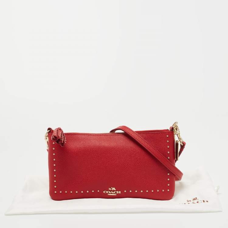 Pre Owned Coach Red Leather Studded Crossbody Bag
