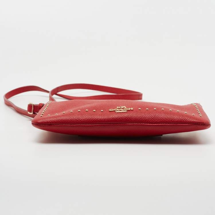 Pre Owned Coach Red Leather Studded Crossbody Bag