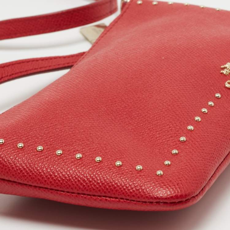 Pre Owned Coach Red Leather Studded Crossbody Bag