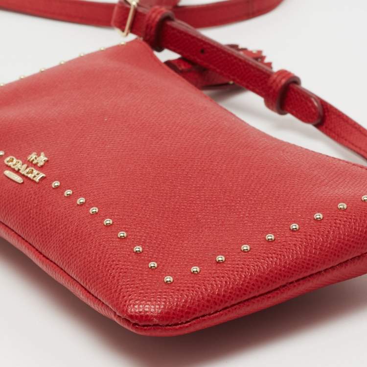 Pre Owned Coach Red Leather Studded Crossbody Bag