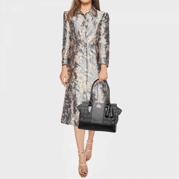 Pre Owned Coach Black/Grey Signature Canvas and Leather Legacy Tote
