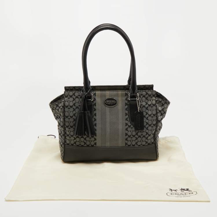 Pre Owned Coach Black/Grey Signature Canvas and Leather Legacy Tote