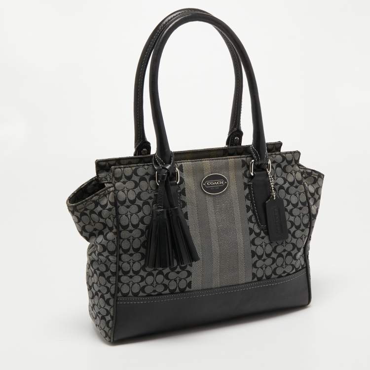Pre Owned Coach Black/Grey Signature Canvas and Leather Legacy Tote