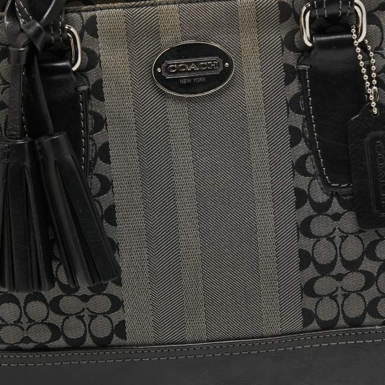 Pre Owned Coach Black/Grey Signature Canvas and Leather Legacy Tote