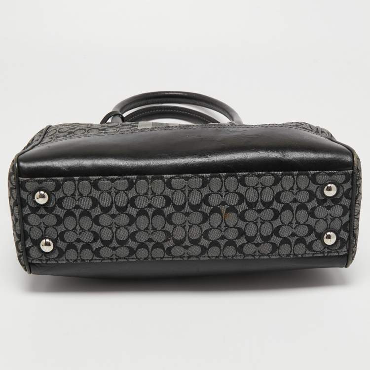 Pre Owned Coach Black/Grey Signature Canvas and Leather Legacy Tote
