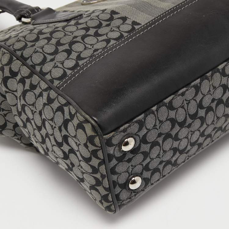 Pre Owned Coach Black/Grey Signature Canvas and Leather Legacy Tote