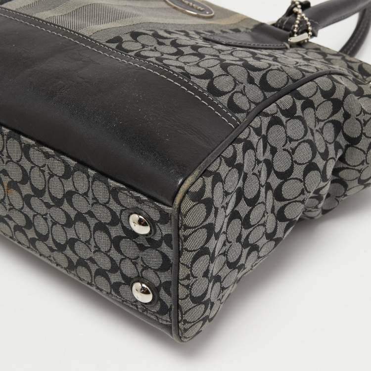 Pre Owned Coach Black/Grey Signature Canvas and Leather Legacy Tote
