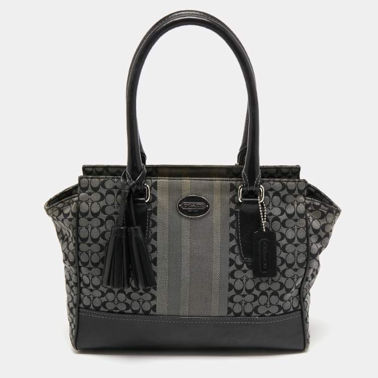 Pre Owned Coach Black/Grey Signature Canvas and Leather Legacy Tote