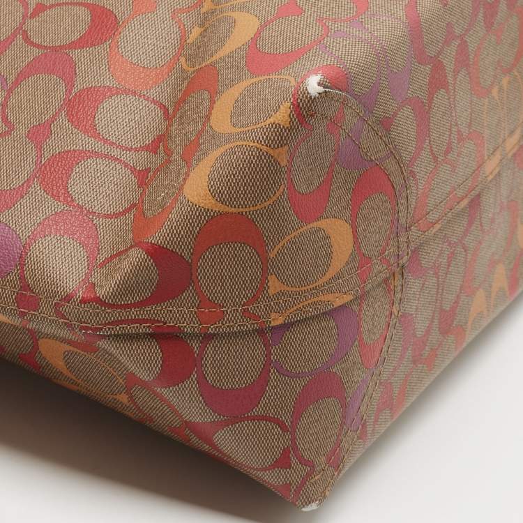 Pre Owned Coach Brown/Multicolor Signature Coated Canvas City Tote