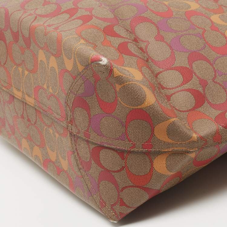 Pre Owned Coach Brown/Multicolor Signature Coated Canvas City Tote