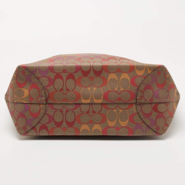 Pre Owned Coach Brown/Multicolor Signature Coated Canvas City Tote