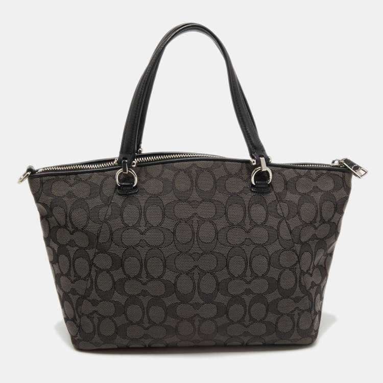 Pre Owned Coach Grey/Black Signature Canvas and Leather Prairie Satchel