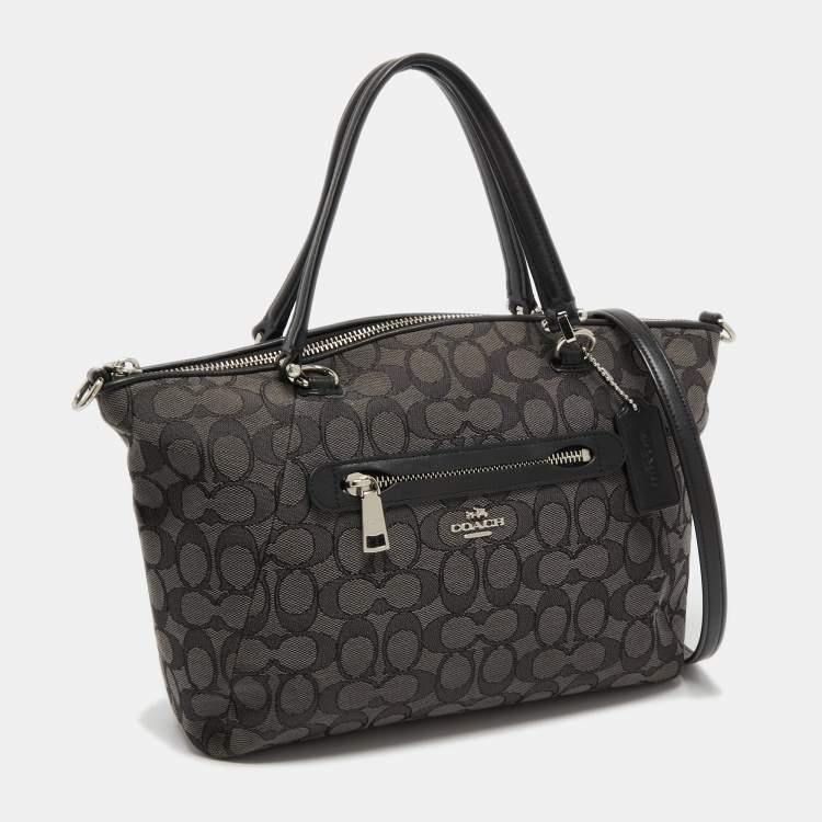 Pre Owned Coach Grey/Black Signature Canvas and Leather Prairie Satchel