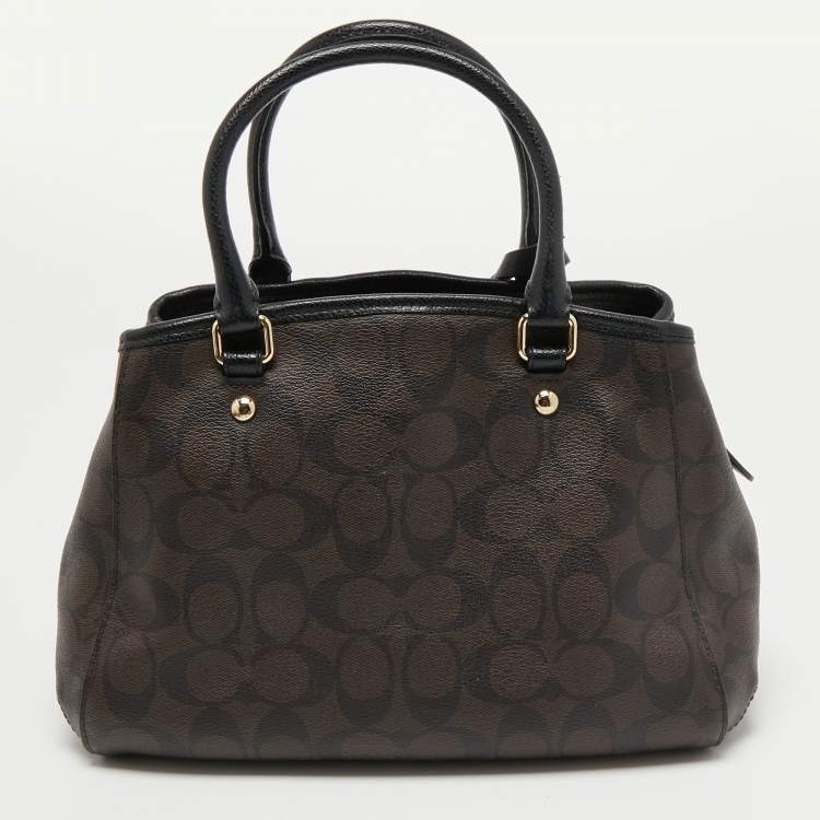 Pre Owned Coach Dark Brown Signature Coated Canvas and Leather Margot Satchel