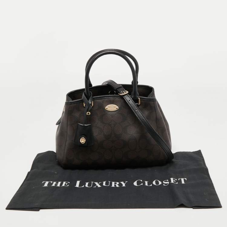 Pre Owned Coach Dark Brown Signature Coated Canvas and Leather Margot Satchel
