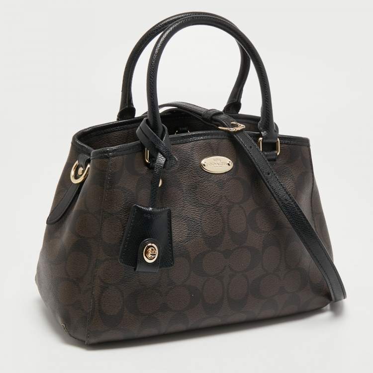 Pre Owned Coach Dark Brown Signature Coated Canvas and Leather Margot Satchel