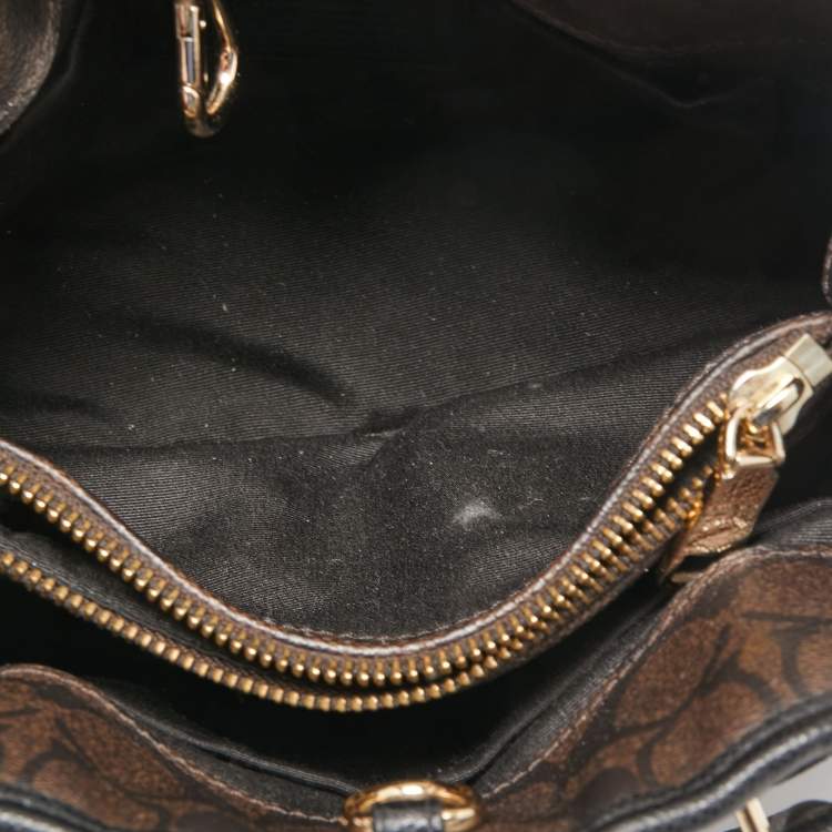 Pre Owned Coach Dark Brown Signature Coated Canvas and Leather Margot Satchel