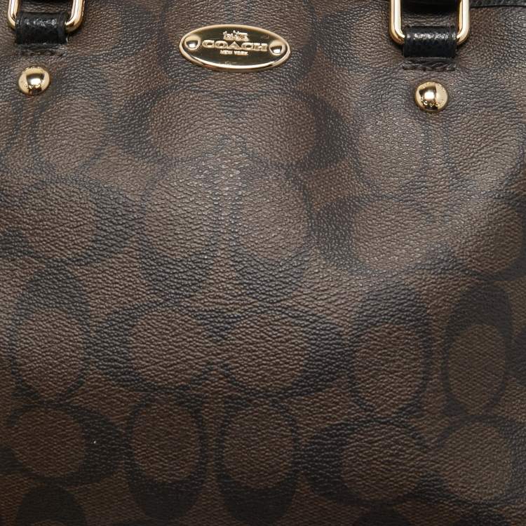 Pre Owned Coach Dark Brown Signature Coated Canvas and Leather Margot Satchel