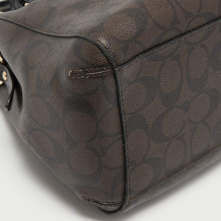 Pre Owned Coach Dark Brown Signature Coated Canvas and Leather Margot Satchel