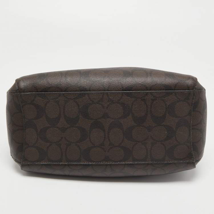 Pre Owned Coach Dark Brown Signature Coated Canvas and Leather Margot Satchel