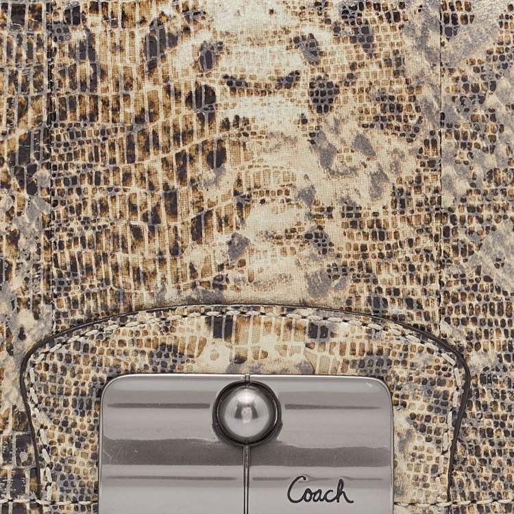 Pre Owned Coach Brown/Beige Python Embossed Leather Flap Continental Wallet