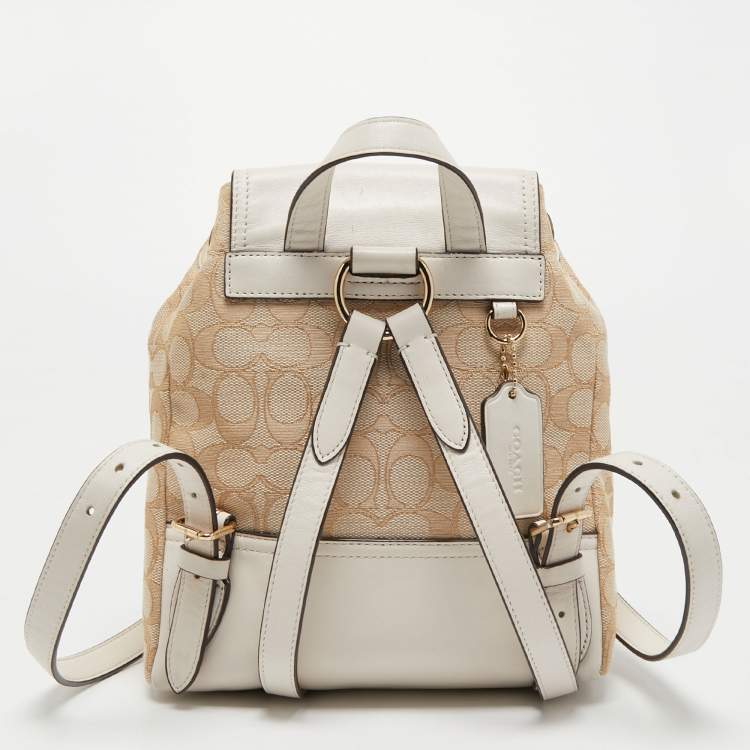 Pre Owned Coach Beige/Cream Signature Canvas and Leather Backpack