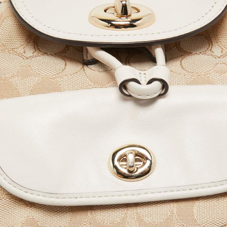 Pre Owned Coach Beige/Cream Signature Canvas and Leather Backpack