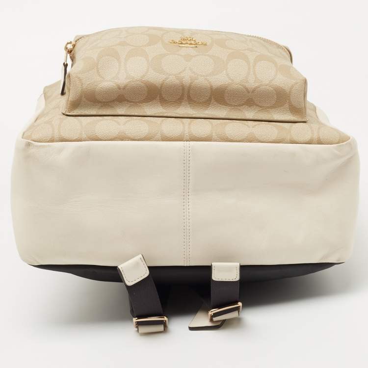 Pre Owned Coach Beige/Cream Signature Coated Canvas and Leather Charlie Backpack