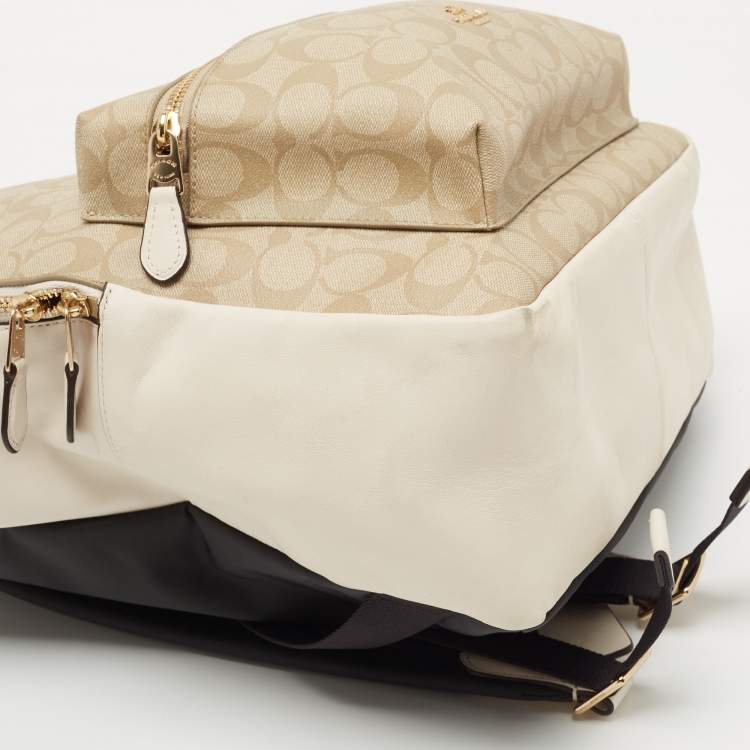 Pre Owned Coach Beige/Cream Signature Coated Canvas and Leather Charlie Backpack