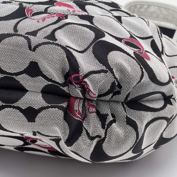 Pre Owned Coach Grey/Black Leather and Signature Canvas Poppy Satchel