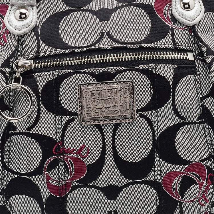 Pre Owned Coach Grey/Black Leather and Signature Canvas Poppy Satchel