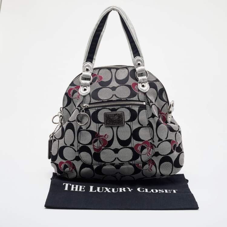 Pre Owned Coach Grey/Black Leather and Signature Canvas Poppy Satchel