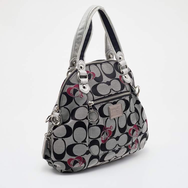 Pre Owned Coach Grey/Black Leather and Signature Canvas Poppy Satchel