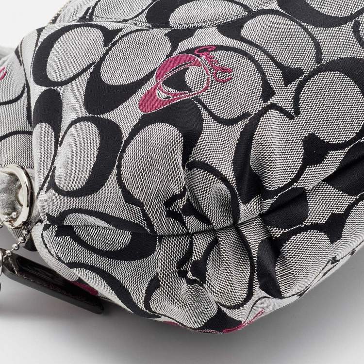 Pre Owned Coach Grey/Black Leather and Signature Canvas Poppy Satchel