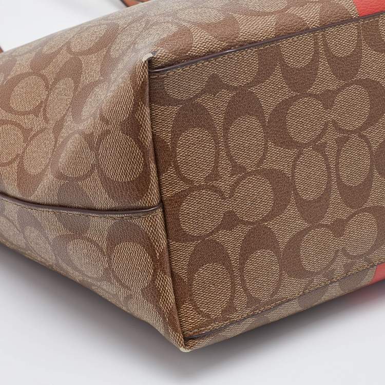 Pre Owned Coach Beige/Brown Signature Coated Canvas and Leather City Tote