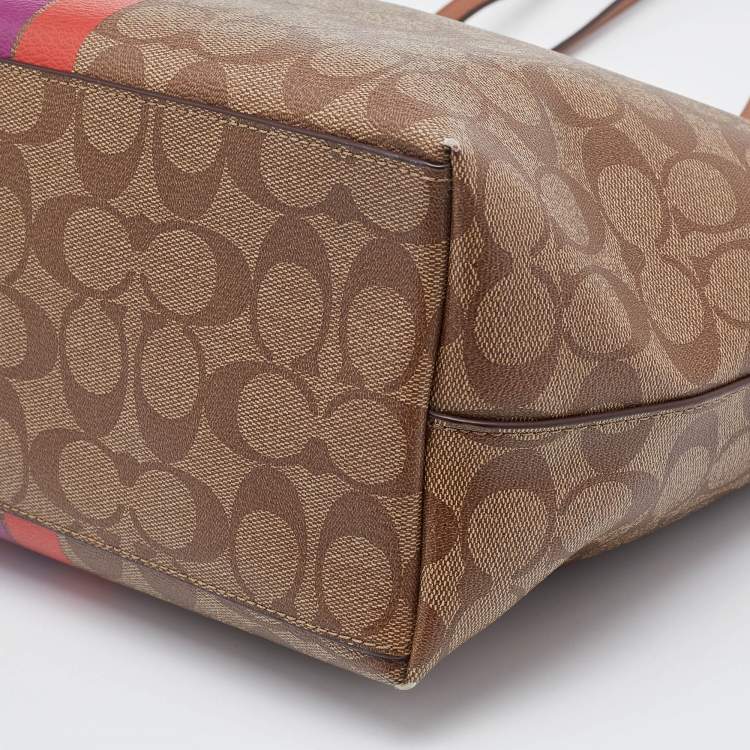 Pre Owned Coach Beige/Brown Signature Coated Canvas and Leather City Tote