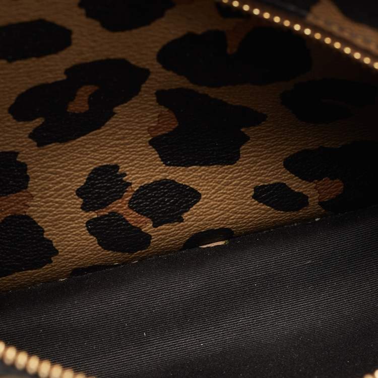 Pre Owned Coach Black/Brown Leopard Print Coated Canvas and Leather Charlie Backpack