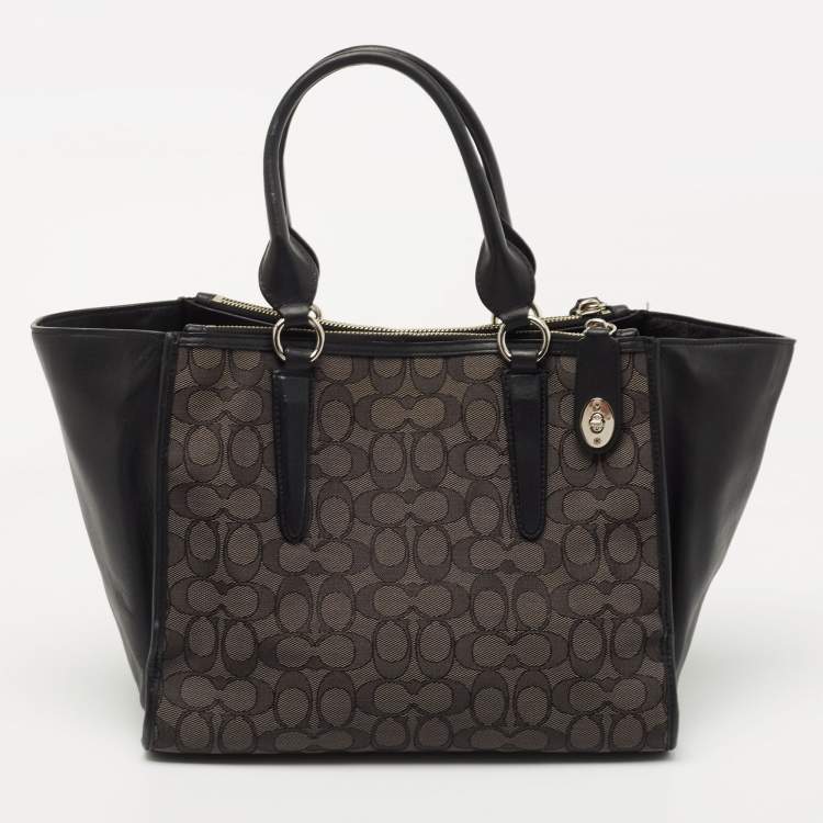 Pre Owned Coach Black/Grey Signature Canvas and Leather Crosby Carryall Tote