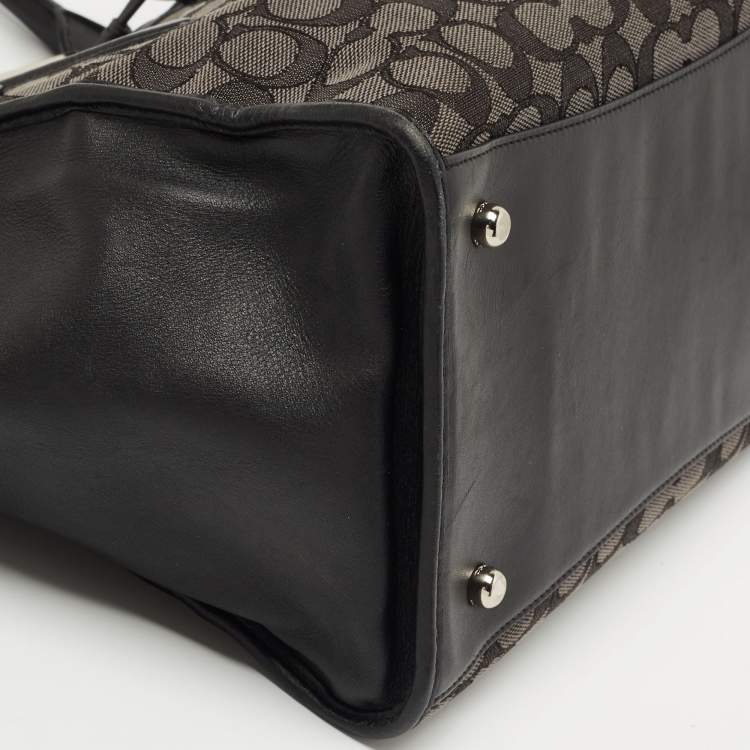 Pre Owned Coach Black/Grey Signature Canvas and Leather Crosby Carryall Tote