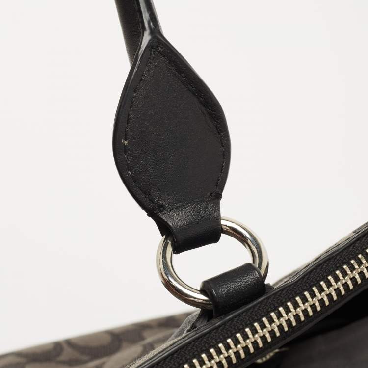 Pre Owned Coach Black/Grey Signature Canvas and Leather Crosby Carryall Tote