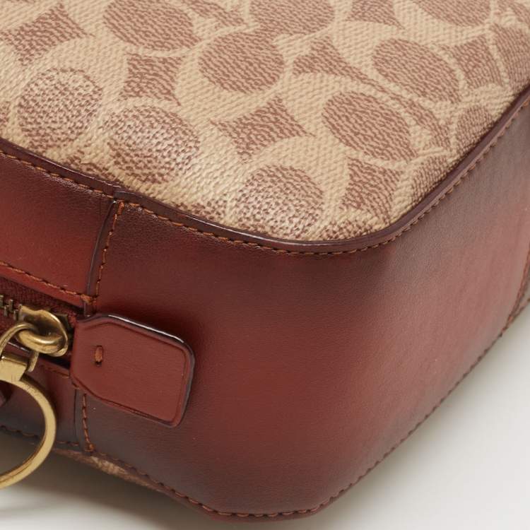 Pre Owned Coach Brown Signature Coated Canvas Camera Bag