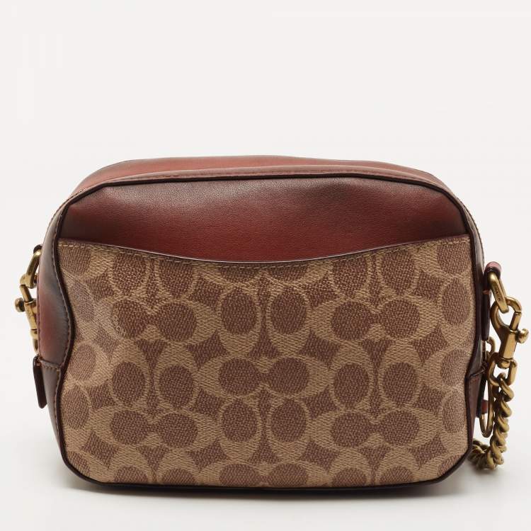 Pre Owned Coach Brown Signature Coated Canvas Camera Bag